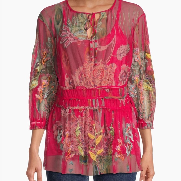 Johnny Was Feather Lark Floral Tieneck Blouse L NWT - Picture 4 of 11